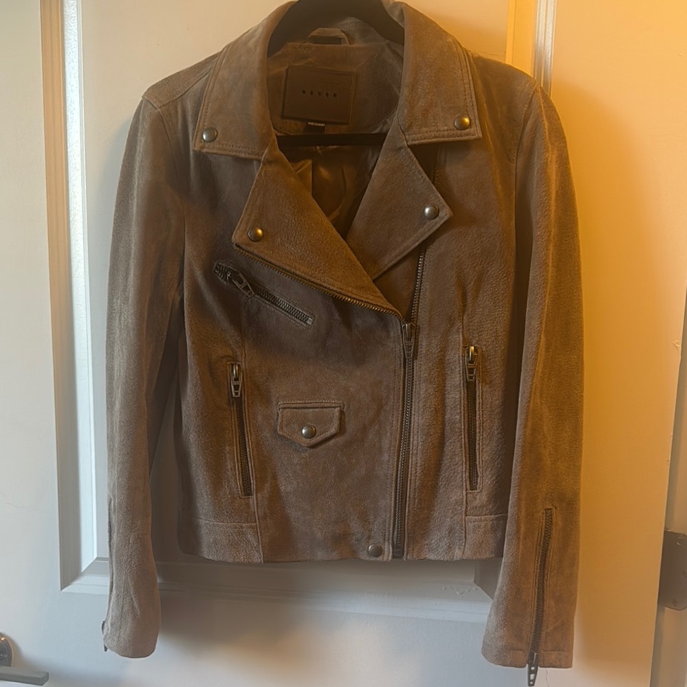 Leather Moto Jacket Blank NYC Classic Style TAN